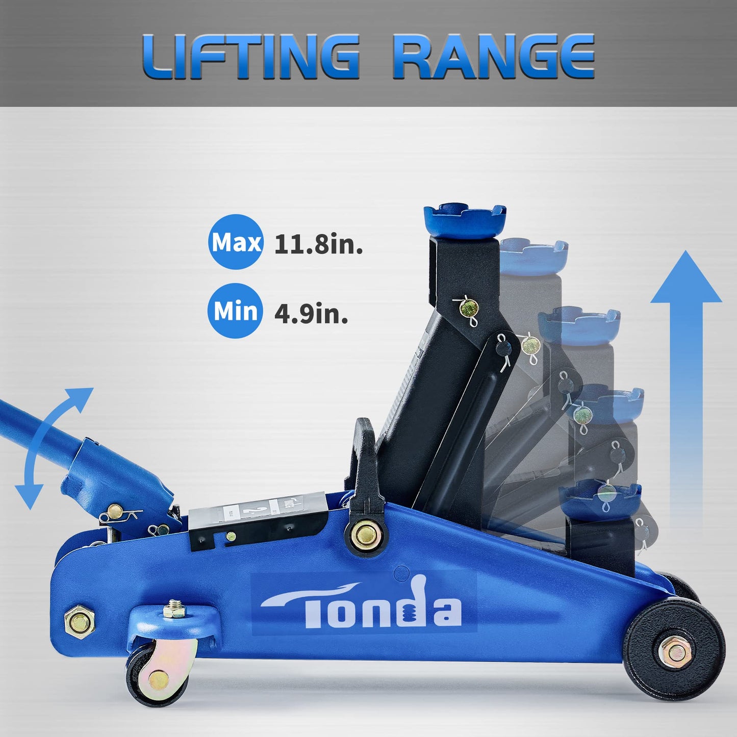 Tonda Floor Jack, Hydraulic Portable Car Jack, 2 Ton (3,800 lb) Capacity, Blue