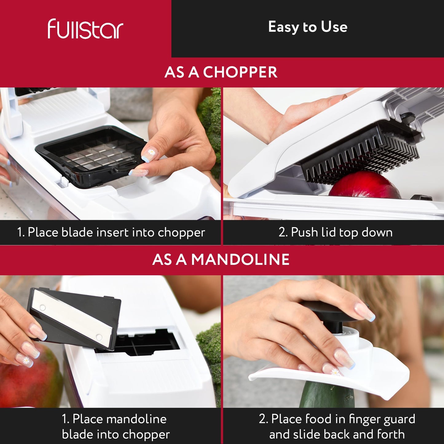 Fullstar Vegetable Chopper & Mandoline Slicer for Kitchen - Food Chopper with Container, Cheese Grater, Home Essentials & Kitchen Gadgets (Lite - 9 in 1)