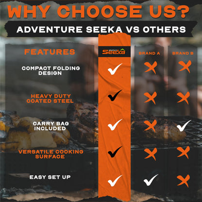 Adventure Seeka 24" Heavy Duty Folding Campfire Grill, Food-Safe Cooking Surface, Compact Folding Design, Portable Grill Grate & Griddle for Campfire Cooking, Australian Designed & Owned