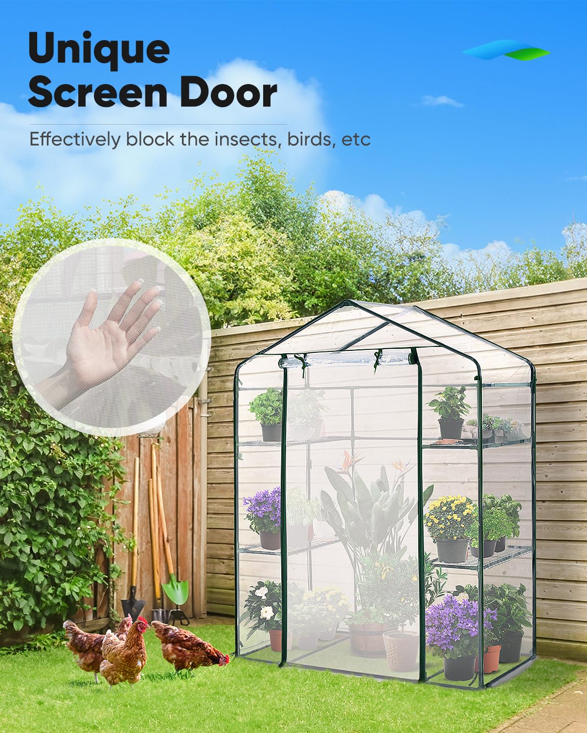 Quictent Greenhouse for Outdoors, Mini Walk-in Portable Flower Garden Plant Kit Outside, Heavy Duty 3 Tiers 4 Shelves Steel Frame & Durable Cover W/ Screen Door, 4.7x2.4x6.4 FT, Clear