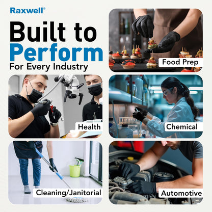 Raxwell Heavy Duty Disposable Gloves Latex Free | 6.5 Mil Black Nitrile Gloves Large | 100 Count Powder Free & Chemical Resistant | Food Grade, Food Safe | For Janitors, Kitchens, Mechanics & More