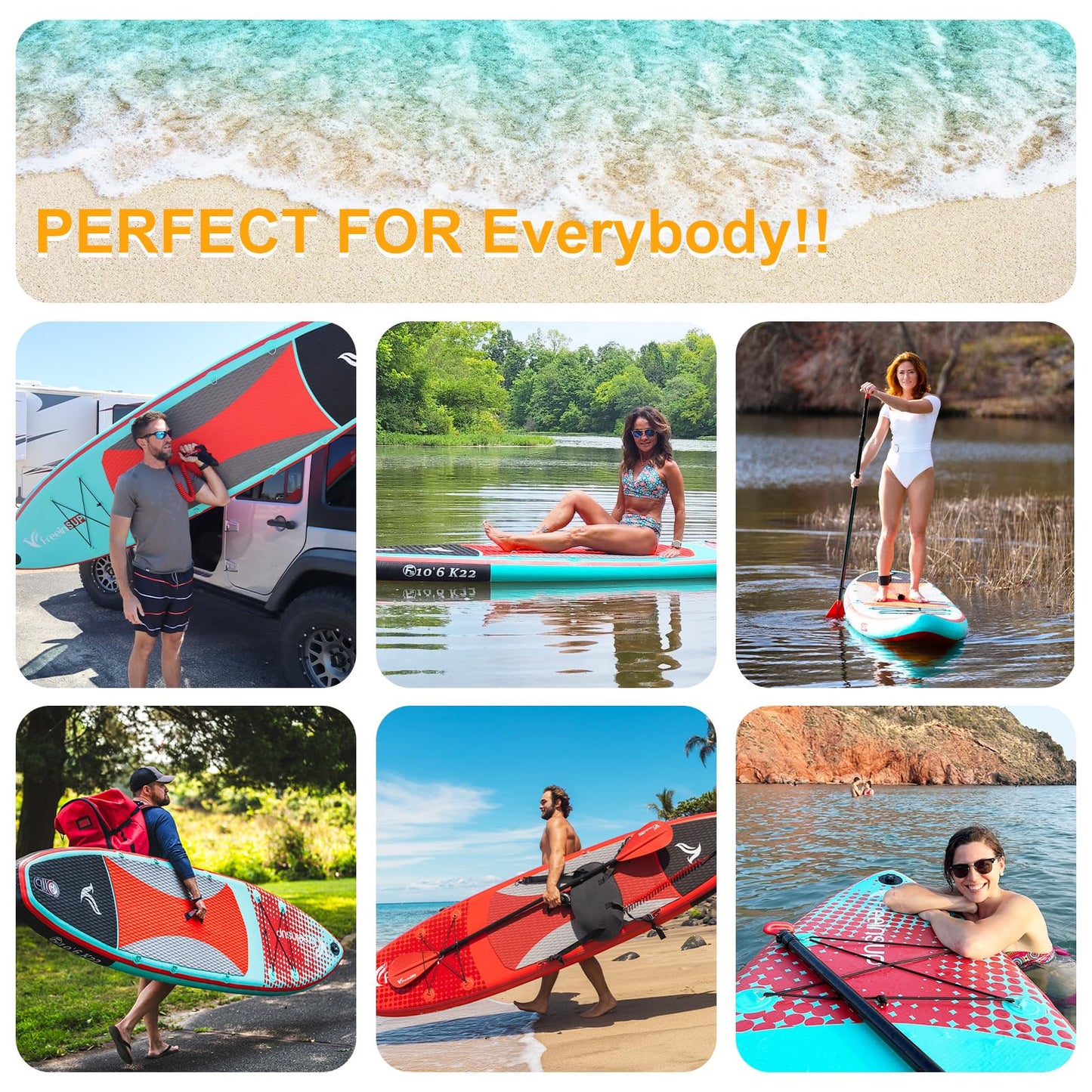 Freein Inflatable Stand Up Paddle Board ，Capacity 2-in-1 SUP/Kayak with Adjustable Seat ，Electric Pump Adapter ，Non-Slip Diamond Deck & Travel Backpack ，for Adults/Fishing/Yoga (Aqua, 11')