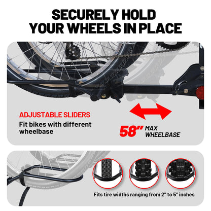 Young 200 lbs. 2 Bike Rack Hitch Mount Platform Style for Cars Trucks SUVs Minivans, fits MTB Gravel Road Bike with Up to 5-inch Fat Tire Carrier Rack - 2" Hitch Receiver