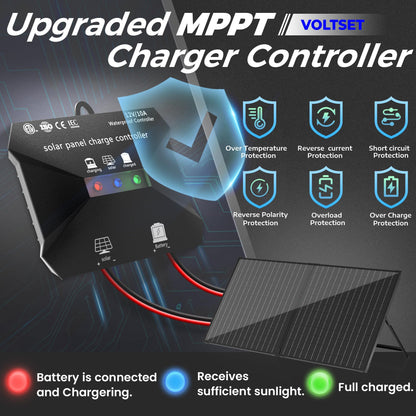 VOLTSET 100 Watt 12 Volt Portable Solar Panel with Waterproof 10A Charger Controller, Foldable 100W Solar Charger Suitcase with H-Bracket for Power Station, Car, Camping, RV, Boat and Outside