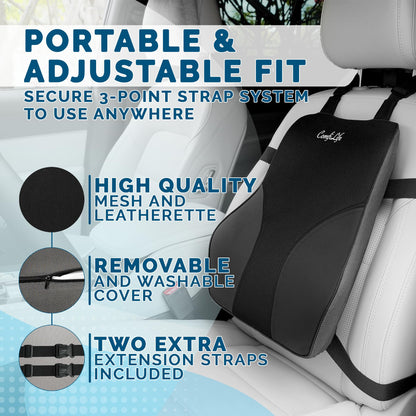 ComfiLife Lumbar Support Pillow for Office Chair – Premium Memory Foam Lumbar Pillow – Back Support for Office Chair, Car – Back Pain Relief, Improves Posture – 3 Adjustable Straps, Mesh + Leatherette