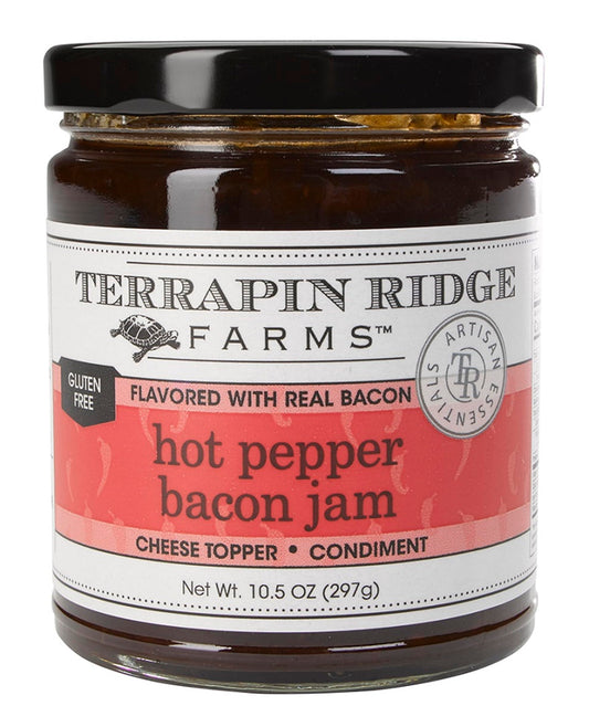 Terrapin Ridge Farms Hot Pepper Bacon Jam – Sweet & Spicy Spread with Real Bacon & Jalapeño – Gourmet Condiment for Cheese, Meats, and Appetizers – 10.5 oz Jar