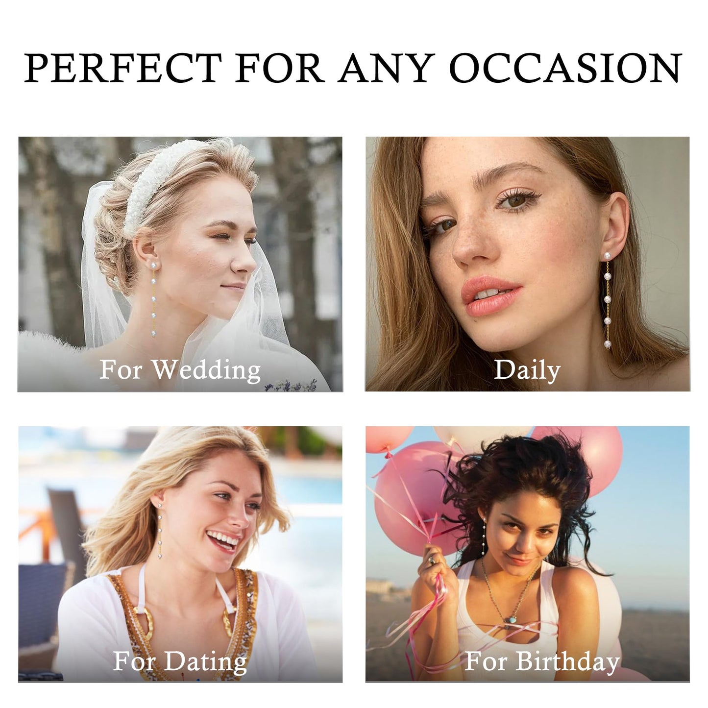 Trinckle Pearl Earrings for Women, 14k Gold Pearl Drop Earrings Statement Boho Earings, 5mm White Gold Dangle Accessories for Bride Wedding, Guest Formal Jewelry Bridal Gifts for Summer Prom Birthday