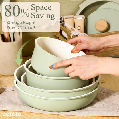 CAROTE 25pcs Pots and Pans Set Non Stick, Cookware Sets, Kitchen Set, Oven/Dishwasher/Fridge Safe, Space Saving Pots Set, Nonstick Set with Versatile Detachable Handle, Induction RV Set, Green