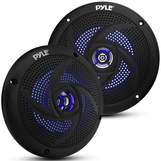 Pyle Marine Speakers - 5.25 Inch 2 Way Waterproof and Weather Resistant Outdoor Audio Stereo Sound System with LED Lights, 180 Watt Power and Low Profile Slim Style - 1 Pair - PLMRS53BL (Black)