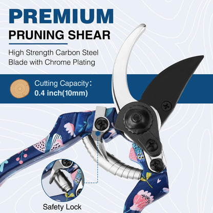 WORKPRO Aluminum Garden Tool Set, 4PCS Heavy Duty Hand Garden Tools with Box Include Trowel, Rake, Pruner, Garden Gloves, Floral and Insect Printing, Garden Gifts