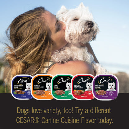 Cesar Wet Dog Food Home Delights & Classic Loaf in Sauce, Breakfast & Dinner Variety Pack, 3.5 oz. Easy Peel Trays (24 Count, Pack of 1)