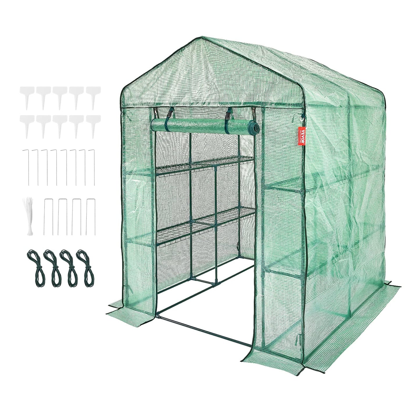 VEVOR Walk-in Green House, 55.5 x 55.5 x 78.7 inch, Portable Greenhouse with Shelves, High Strength PE Cover with Roll-up Zipper Door and Steel Frame, Set Up in Minutes, for Planting and Storage