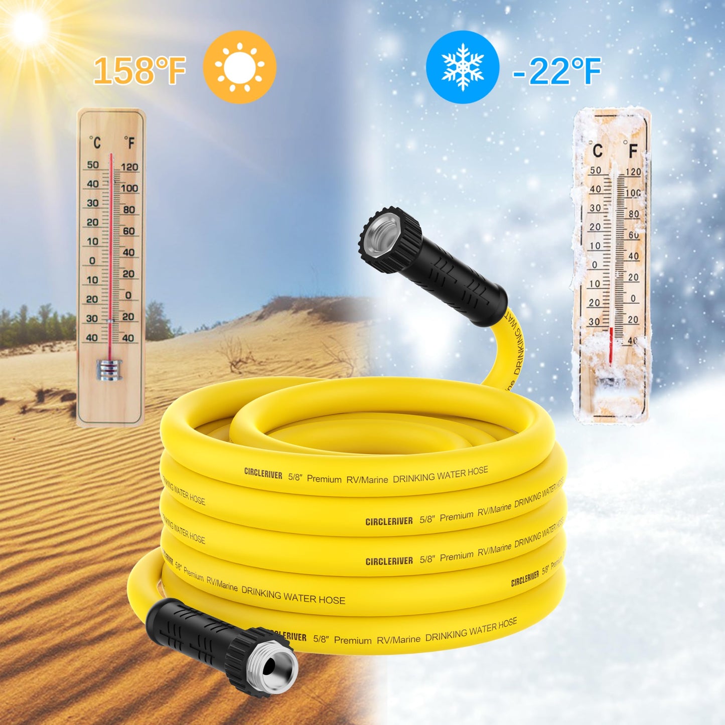 CircleRiver RV Drinking Water Hose 25FT with Storage Bag, 5/8" Premium Fresh Water Hose for RV, Camping, Marine, Trailer and Truck, BPA Free, Anti-Kink and Leak-Free, Drinking Water Safe