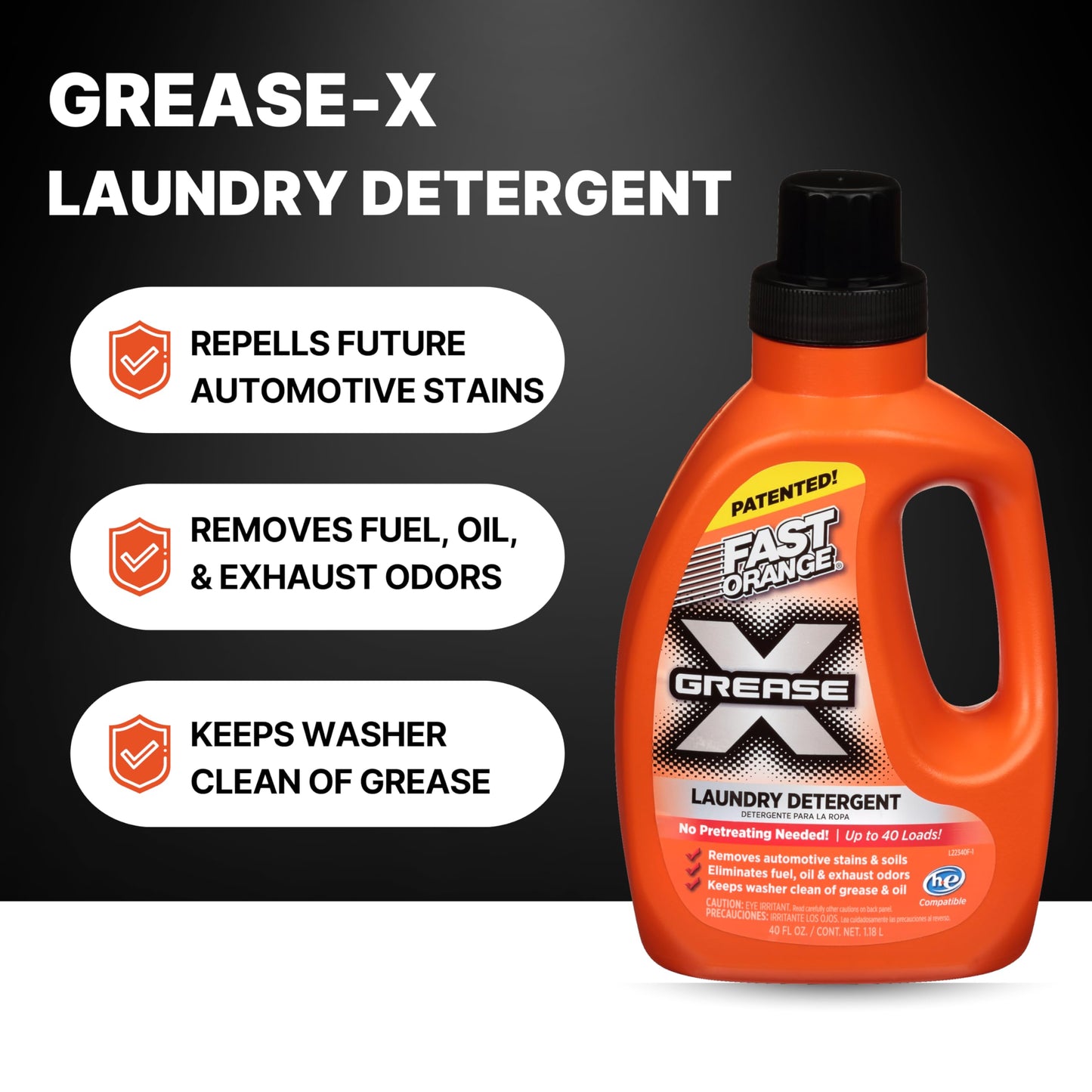 Fast Orange 22340 Fast Orange Grease X Mechanic's Laundry Detergent Liquid, 40 Fl. Oz. Stains, Soils & Odor Eliminator for Clothes, Heavy Duty Formula & Degreaser to Deep Clean Active Wear Clothing