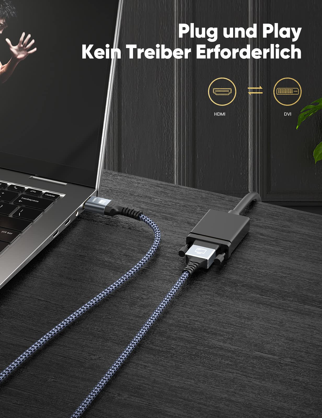 Capshi HDMI A to DVI Adapter Cable 6FT, High-Speed Gold-Plated Plug and Play Bi-Directional Nylon Braid 1080p, DVI to HDMI Adapter for Televison/Monitor/Video Card/Graphics Card