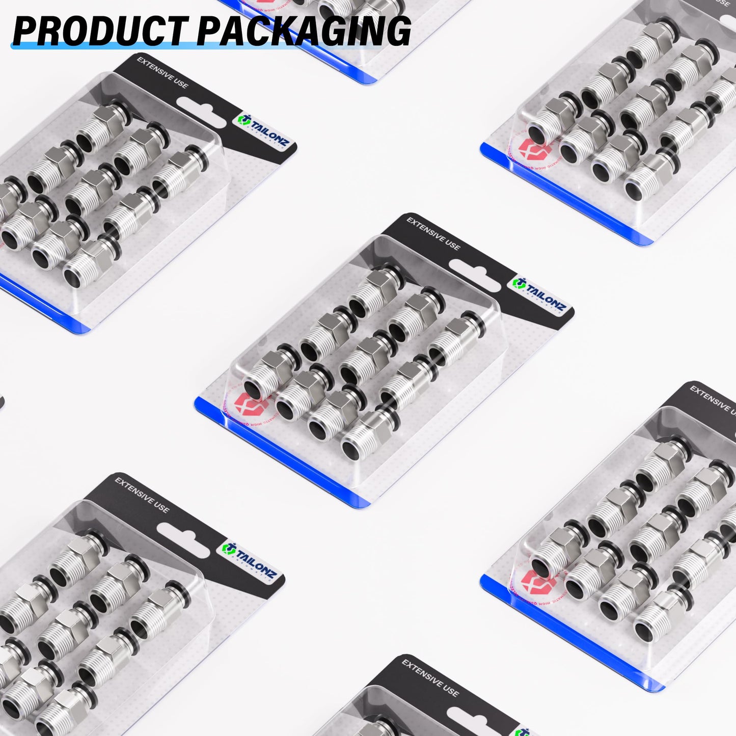 TAILONZ PNEUMATIC Male Straight 1/4 Inch Tube OD x 1/4 Inch NPT Thread Push to Connect Fitting PC-1/4-N2 (Pack of 10)