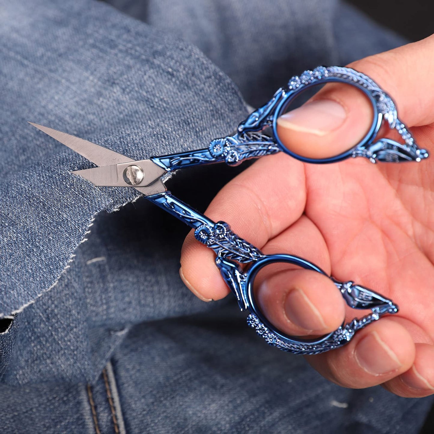 YOUGUOM Embroidery Scissors, Small Sharp Pointed Detail Shears for DIY Craft Needlework Yarn Sewing Cross Stitch Thread Cutting Handicraft Tool, 4.6in Blue Little Bird