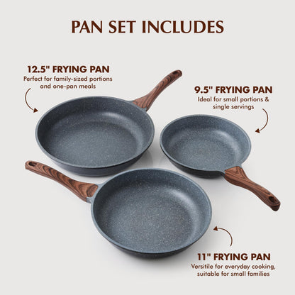 SENSARTE Nonstick Frying Pan Skillets, Swiss Granite Coating Omelette Pans, Healthy Cookware Chef's Pan, Free of Intentionally Added PFOA (9.5+11+12.5 Inch)