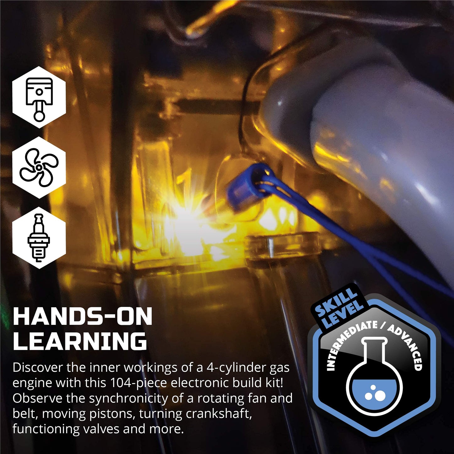 Discovery Model Engine Building Kit, DIY 4-Cylinder Combustion Engine, Working Pistons Fan Valves Belts LED Lights, STEM Mechanic Engineering Construction Experiment Set, Kids & Adults Gift