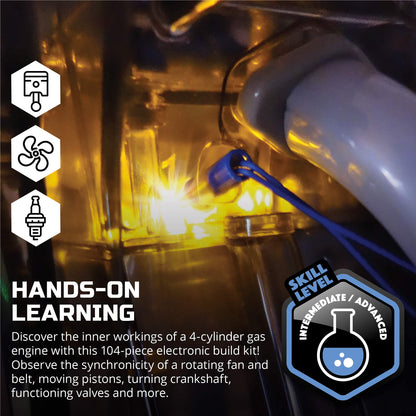 Discovery Model Engine Building Kit, DIY 4-Cylinder Combustion Engine, Working Pistons Fan Valves Belts LED Lights, STEM Mechanic Engineering Construction Experiment Set, Kids & Adults Gift