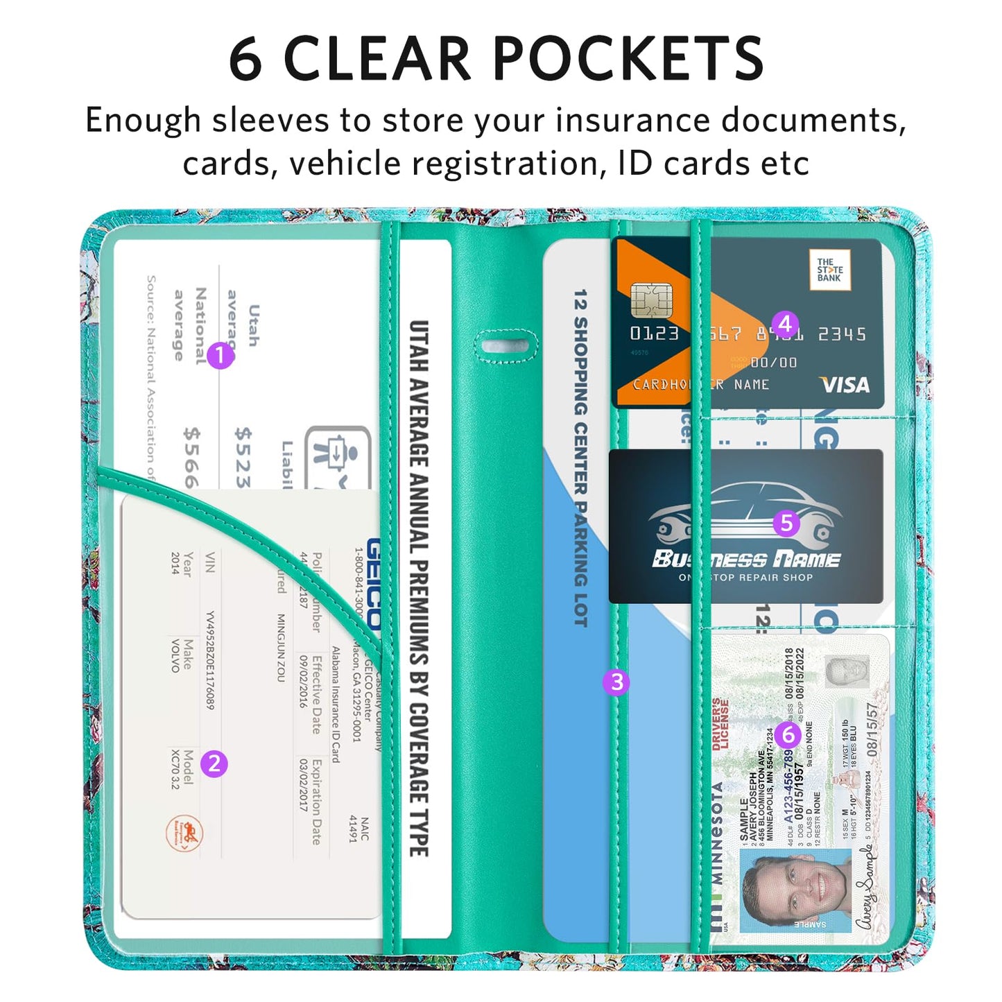 CoBak Car Registration and Insurance Holder - Vehicle Glove Box Car Organizer,Auto Truck Comparment Accessories Case with Magnetic Closure for Driver License,Cards