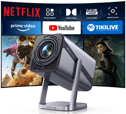[Netflix-Licensed & 4K Support & Auto Focus]- Smart Projector with WiFi 6 and 2-Way Bluetooth, Dolby Audio/ Auto Keystone/Zoom,360°Adjustable Stand, iWIMIUS Mini Portable Outdoor Proyector w/ HDMI ARC