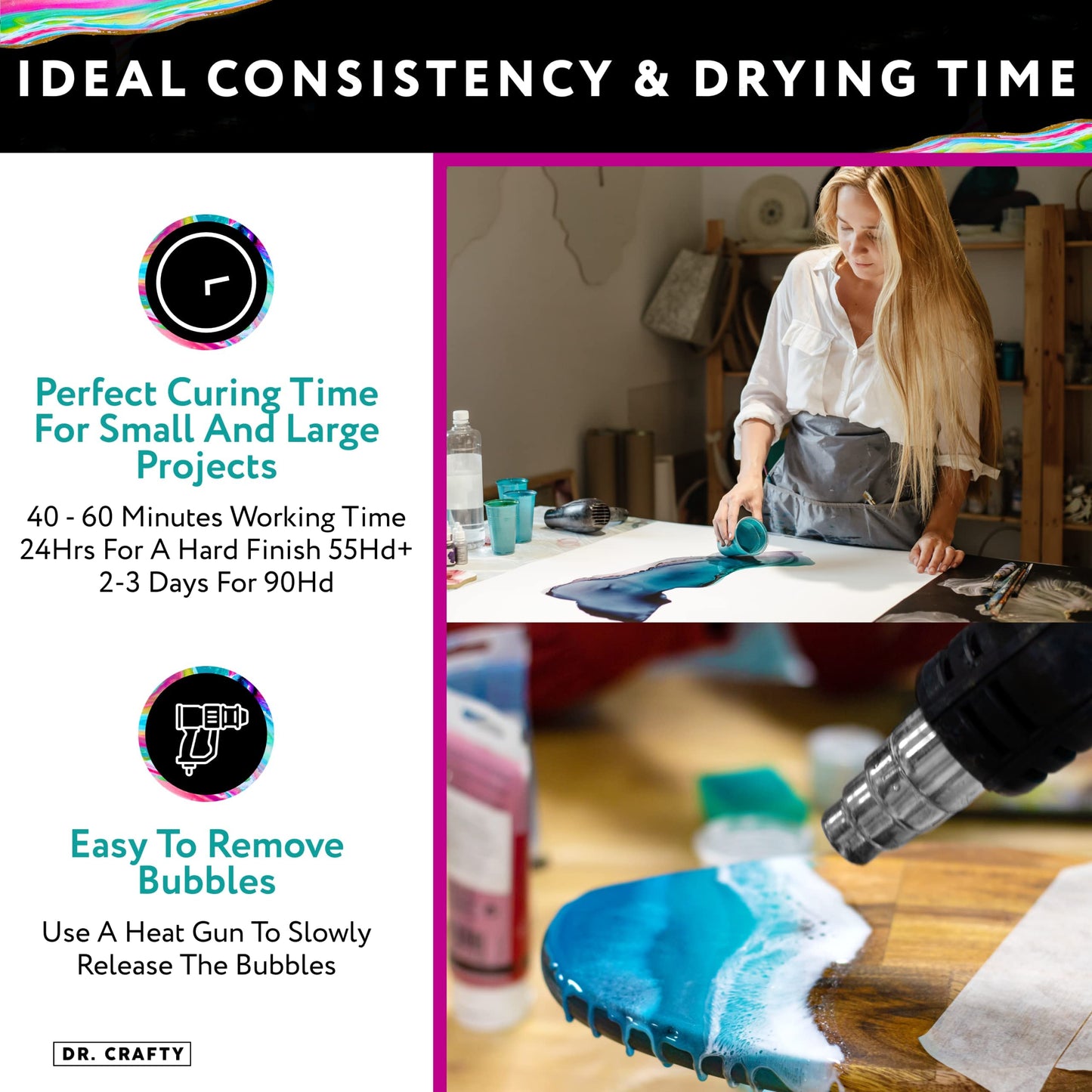 DR CRAFTY Clear Epoxy Resin Kit - For Table Top, Molds, Art, Craft, Jewelry Casting, DIY, Tumblers & Wood - 2 Part Kit, 64 Ounces