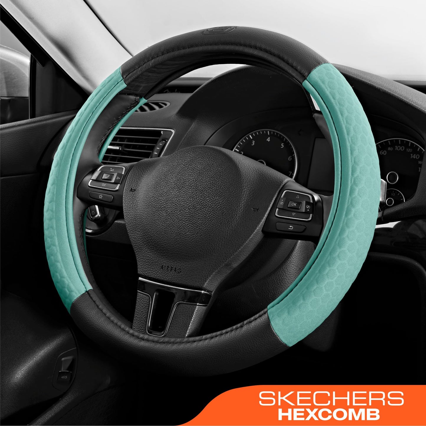 Skechers Steering Wheel Cover,Leather Steering Wheel Cover Hexcomb Design Embedded TPE Steering Wheel Universal Fit 14" 1/2-15" Car Wheel Protector for Men Women Fit Suvs,Vans,Sedans,Car,Trucks,Mint