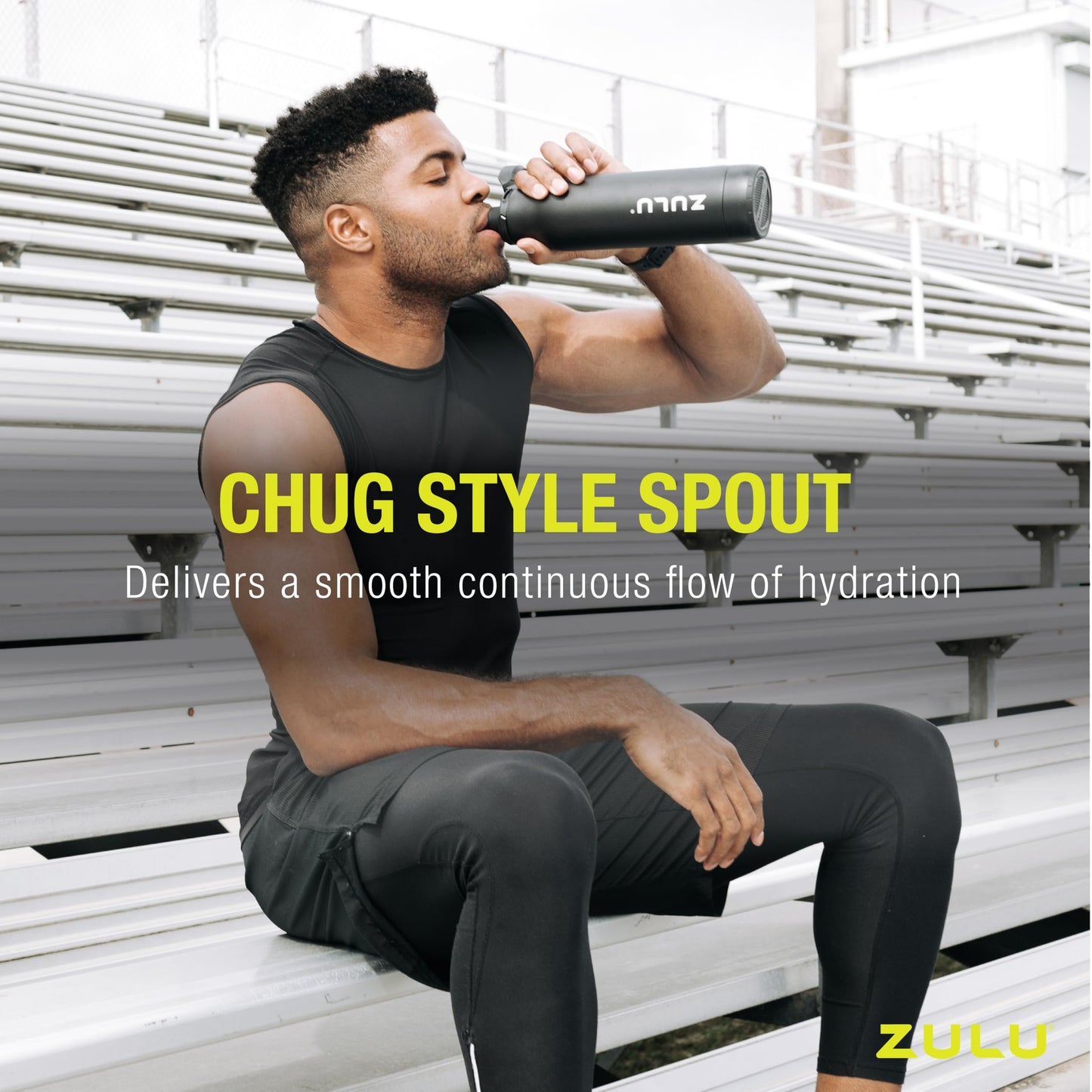 Zulu Ace 24oz Vacuum Insulated Stainless Steel Water Bottle with Chug Spout | Leak-Proof Locking Lid and Removable Base |Reusable Bottle for Cycling Sports Gym Travel Bicycle Bottle Cage | Ice Blue