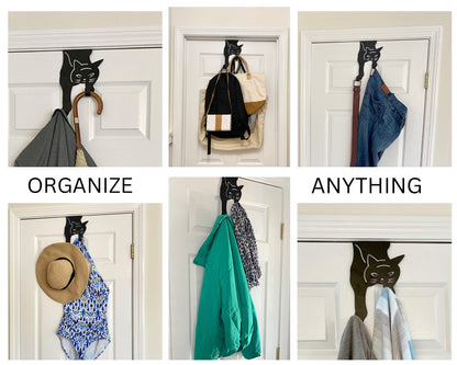 Evelots Cat Over The Door Hooks for Hanging - Black - Over The Door Organizer - Strong Metal Hooks