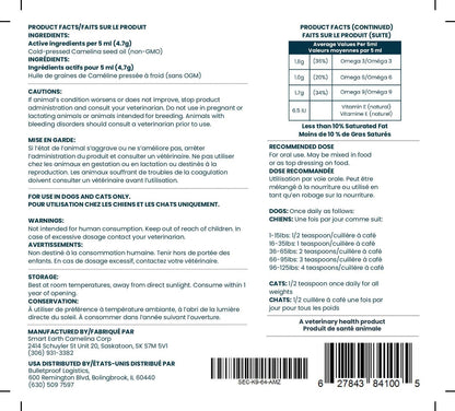 Smart Earth Camelina Oil for Dogs - Omega 3, 6, 9 Supplement for Healthy Skin, Shiny Coat & Flexible Joints - Dog Joint Supplement - Natural Canine Wellness - Omega 3 for Dogs (Pump Included - 64oz)