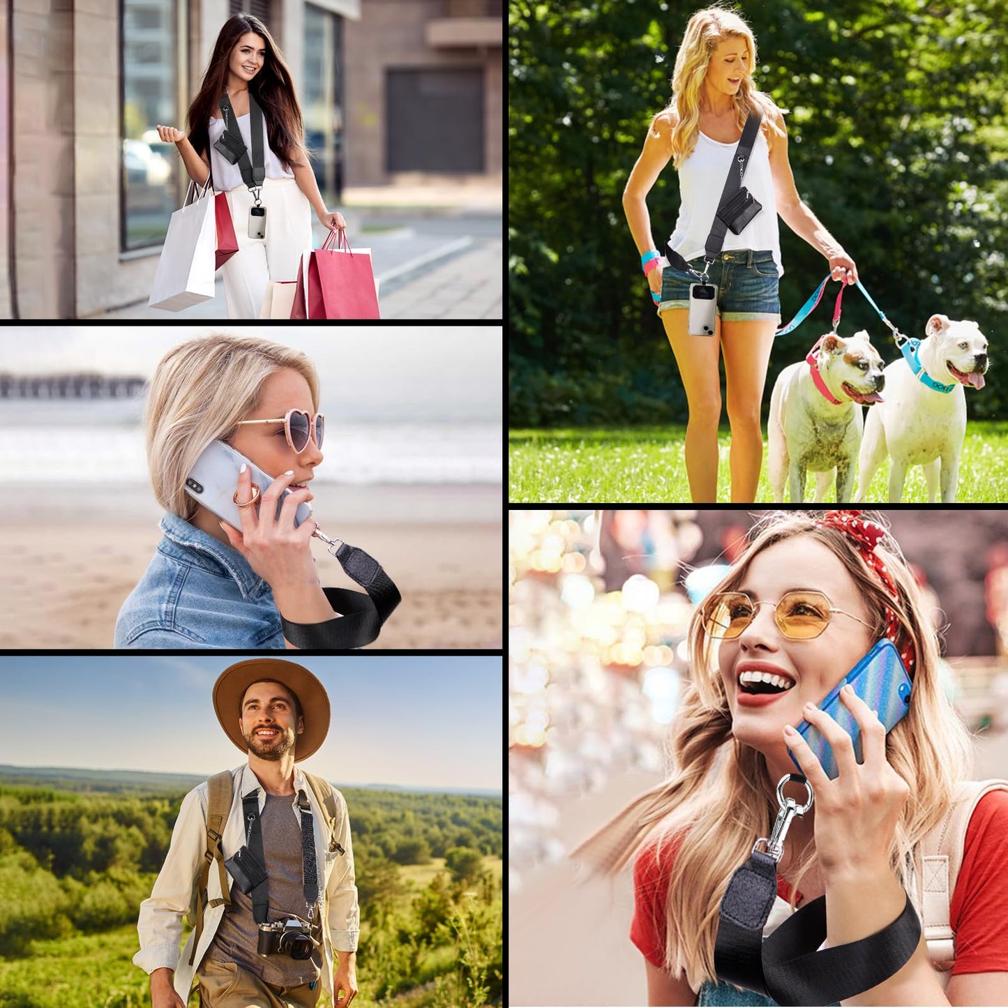 XANGNIER Clip and Go Strap for Phone with Wallet Crossbody, Phone Strap with Zippered Wallet, Adjustable Anti Theft Cellphone Lanyard for Women, Cellphone Chain Accessories, Black