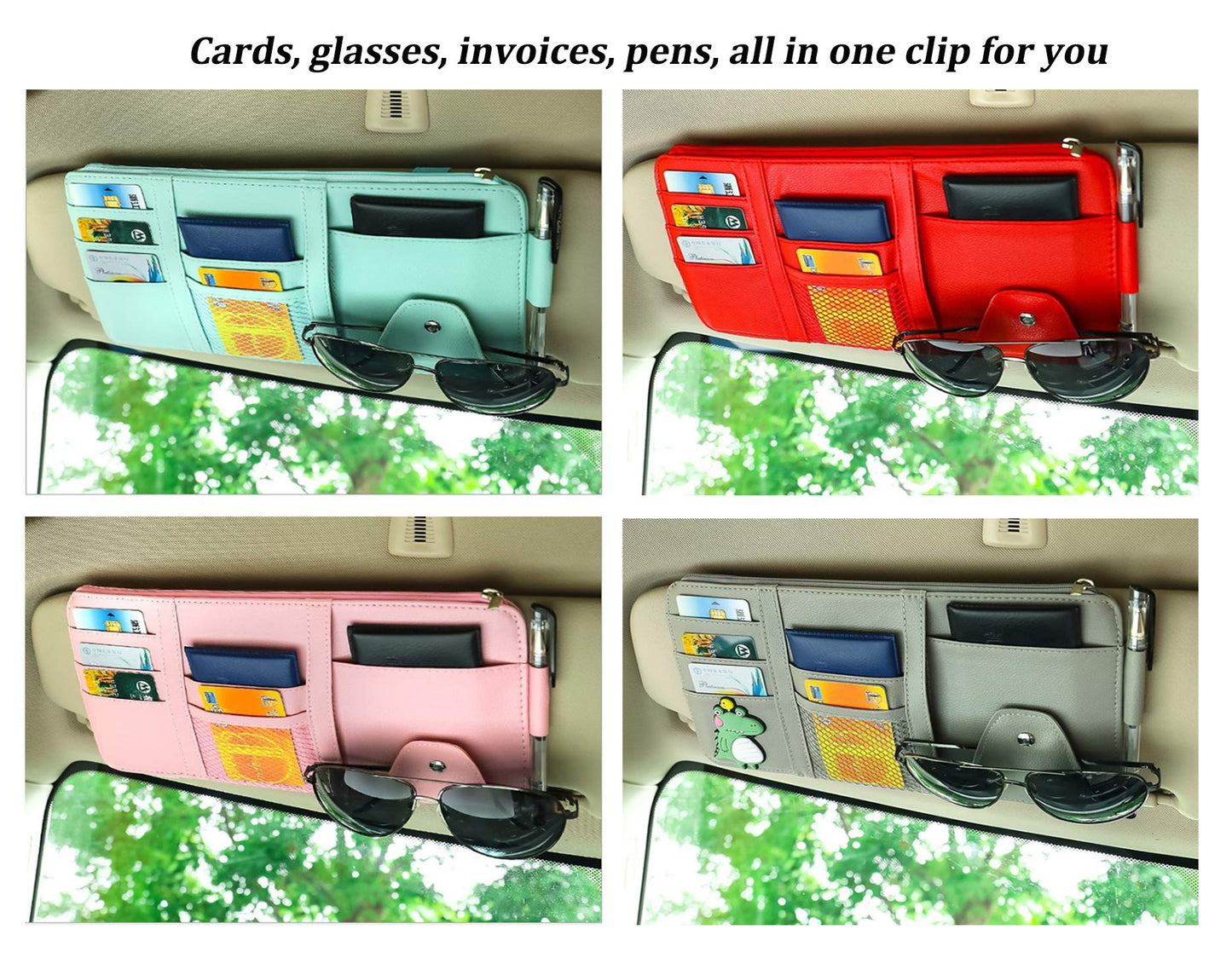 SEMBEM Car Sun Visor Organizer - Auto Interior Accessories with Pocket Organizers, Registration & Document Holder, Storage Pouch, Blue