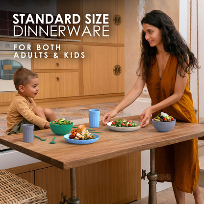 Wheatstraw Dinnerware Set for 4 - Camping Dishes & Utensils - Microwavable Plates - Alternate To Plastic Plates And Bowls - Camping Kitchen Set - Rv Dinnerware - Wheat Straw Dorm Dishes