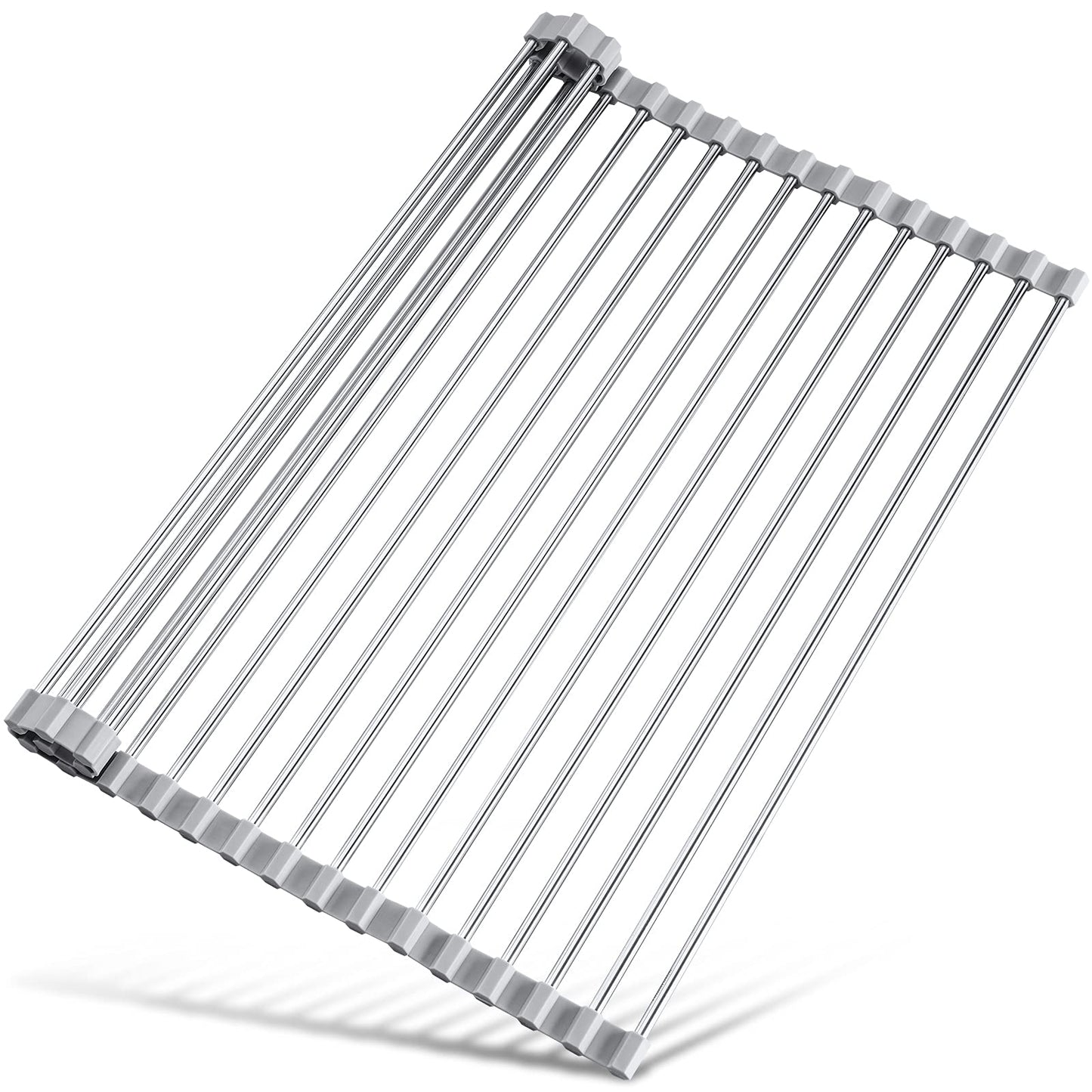 Tomorotec 17.7" x 12.5" Roll Up Dish Drying Rack Over Sink Drying Rack Sink Cover Kitchen Sink Accessories Gadget Multipurpose Organizer Foldable Stainless Steel Drainer