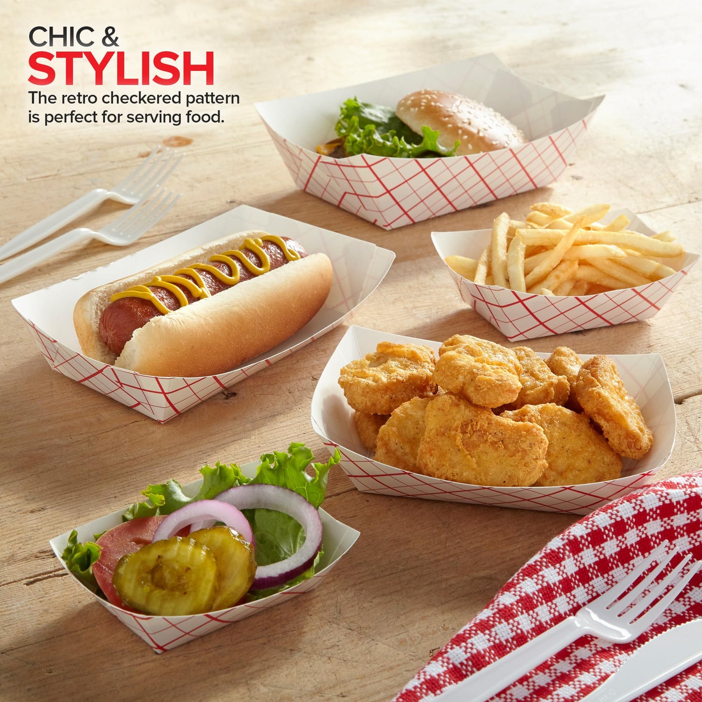 Stock Your Home Extra Small Paper Food Boats (100 Pack) – 0.5 lb Disposable Red & White Checkered Paper Trays, Eco-Friendly Serving Boats for Concession Food & Condiments, 3.75" x 2"