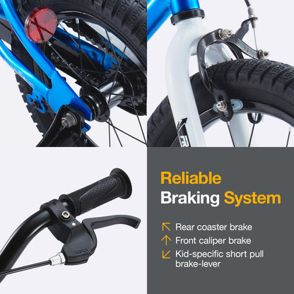 Royalbaby Kids Bike Boys Girls Freestyle BMX Bicycle with Training Wheels Kickstand Gifts for Children Bikes 16 Inch Blue