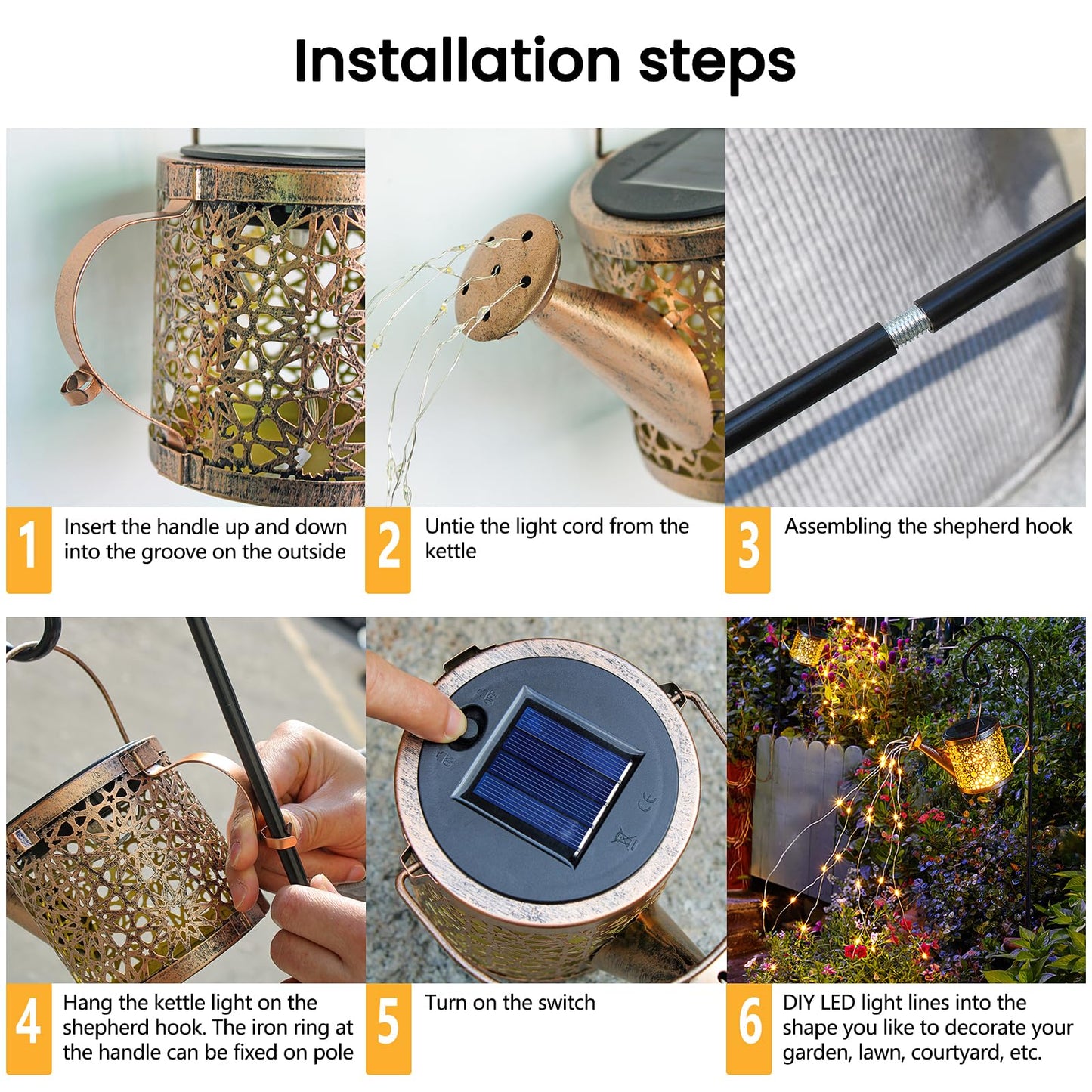 Solar Lights Outdoor Decorative, Metal Solar Watering Can Lights Waterproof, Small Hanging Garden Decor Yard Lights Outside Patio Lawn, Gifts for Mom Grandma Women Birthday(Warm White)