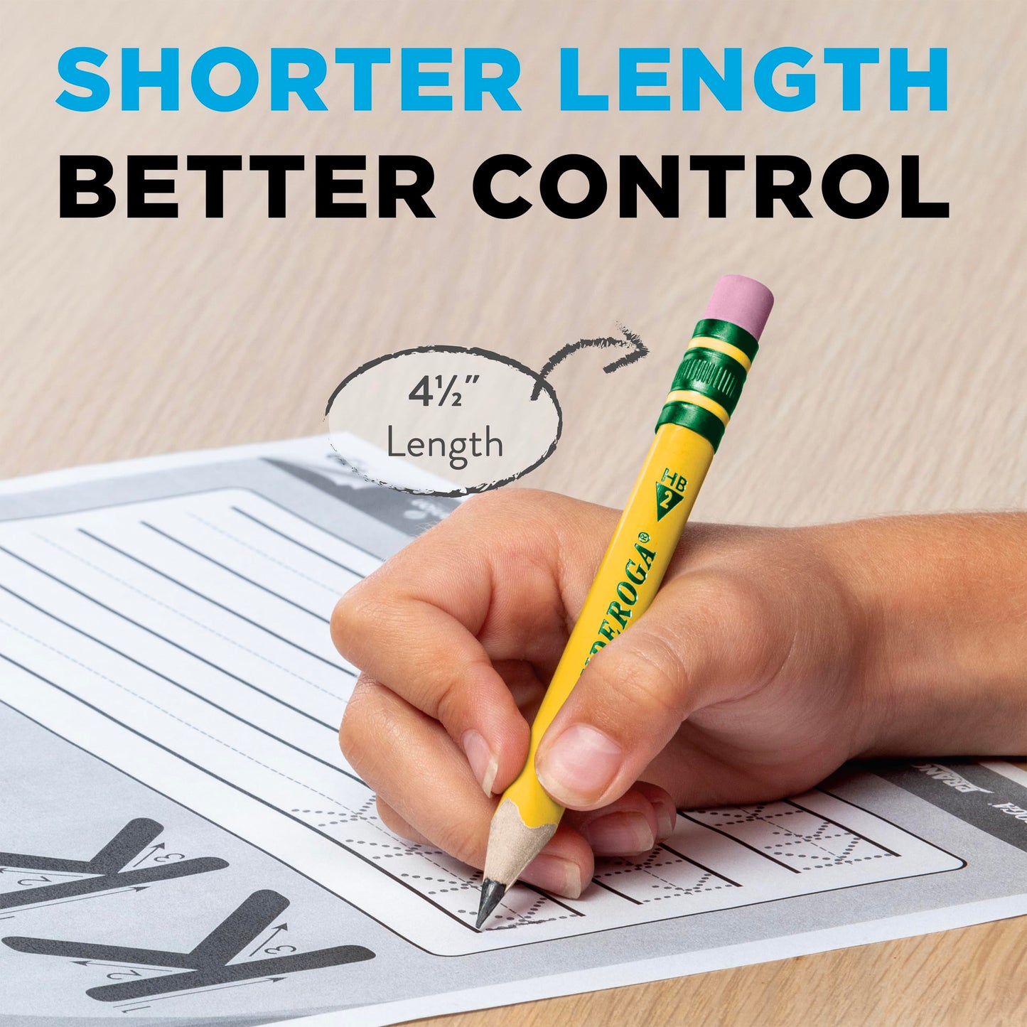 Ticonderoga My First Short Triangular Wood-Cased Pencils, #2 HB Soft, With Erasers, Yellow, 4 Count