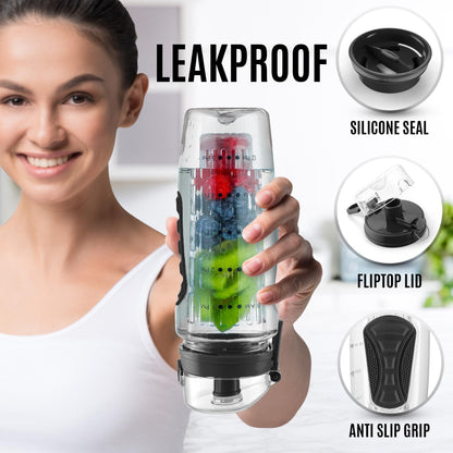 Zulay Fruit Infuser Water Bottle - 34oz - Leakproof With Full-Length Infusion Rod - Men Women's Ideal Fitness Gift Or For Gym, Camping - Black