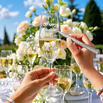 GAINWELL Metallic Wine Glass Markers 8Pcs, Food-Safe, Non-Toxic, Dishwasher-Safe, Wine Glass Marker Pens for Ceramic Plates, Parties & Weddings