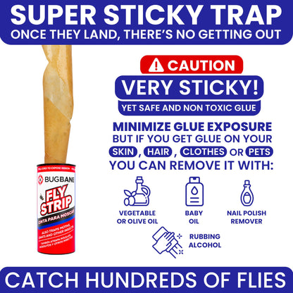Fly Strips Indoor Sticky Hanging 24pk with Pins. Non Toxic Outdoor Fly Trap Indoor for Home. Flies Tape Paper Trap Ribbon Roll for House Gnat Fruit and Housefly. Bug Catchers for Inside Home Flypaper