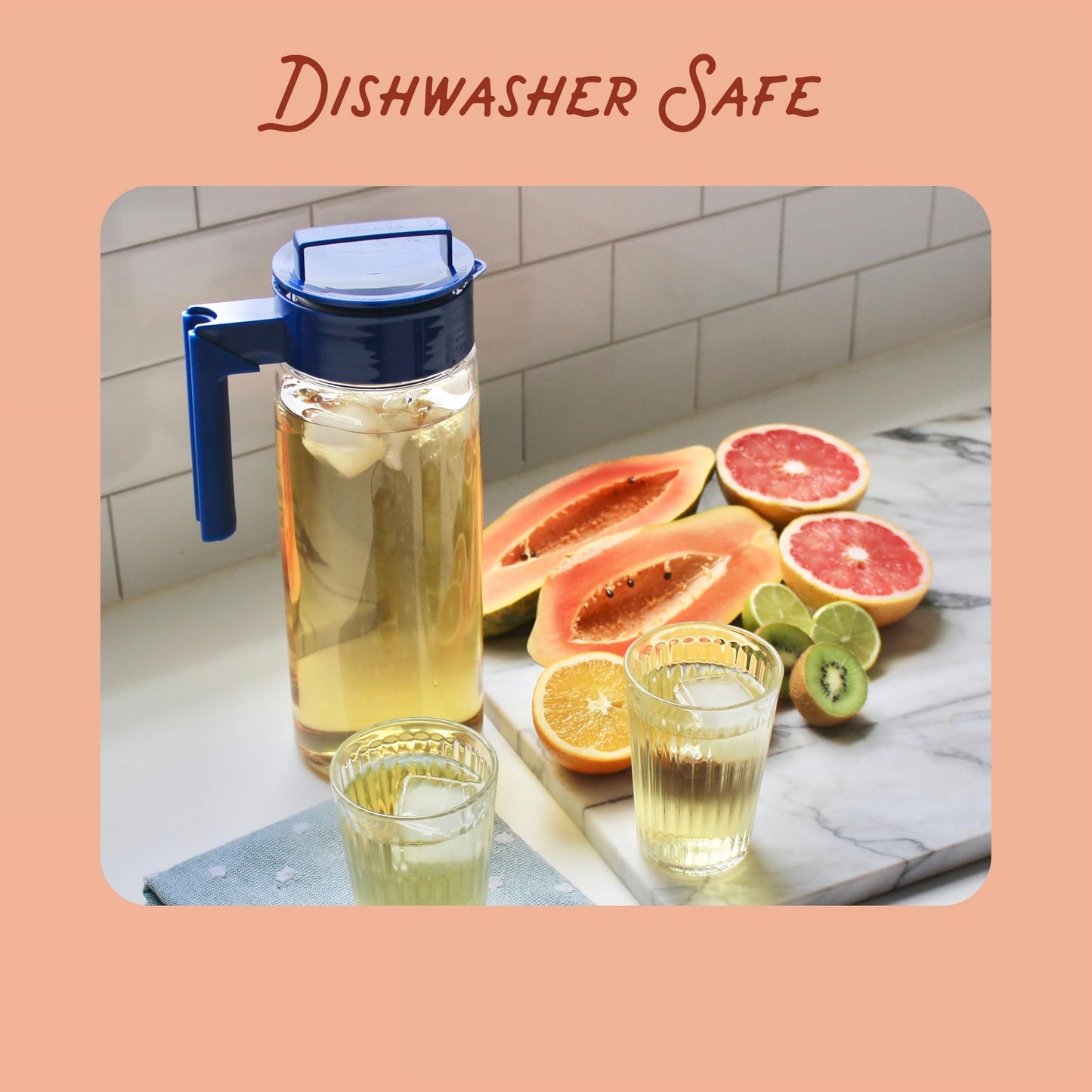 Takeya Flash Chill Iced Tea Maker - Airtight & Durable Iced Tea Maker Jug with Silicone Carry Handle - Leak-Proof & Lightweight Tea Infuser with Patented Flash Chill Technology - 2 Quart, Blueberry