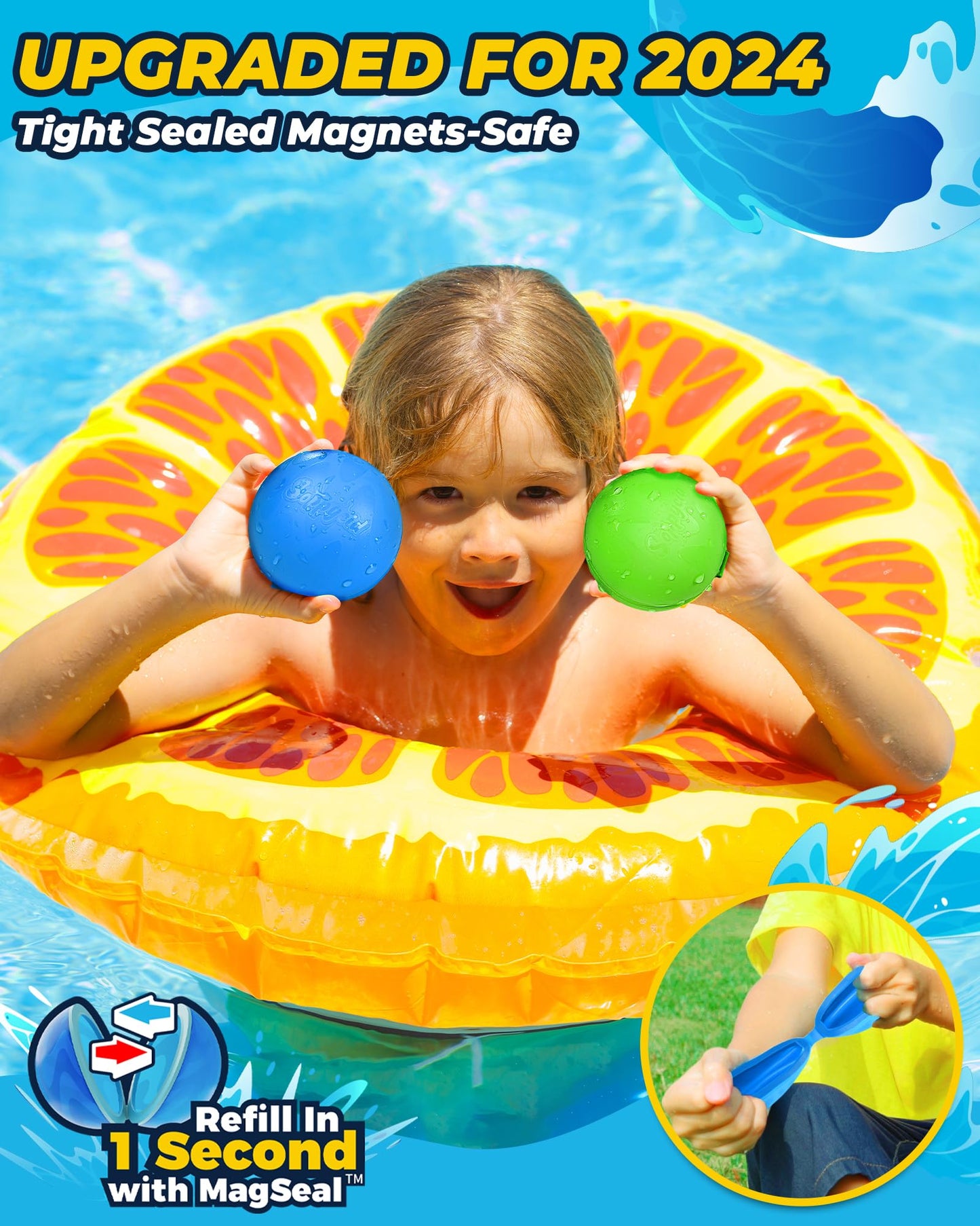 SOPPYCID Reusable Magnetic Water Balloons：16 Pack Refillable Water Bomb Splash Balls Self Sealing Quick Fill - Latex-Free Silicone Water Toys for Kids Adults - Water Games Outside Beach Pool Party