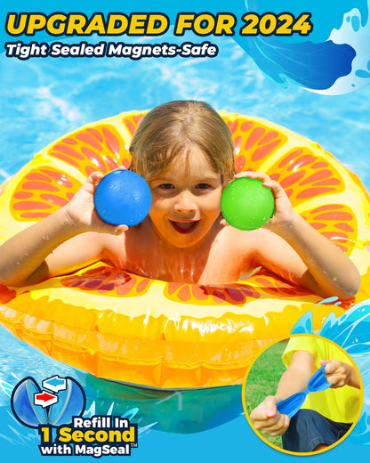 SOPPYCID Reusable Magnetic Water Balloons：16 Pack Refillable Water Bomb Splash Balls Self Sealing Quick Fill - Latex-Free Silicone Water Toys for Kids Adults - Water Games Outside Beach Pool Party
