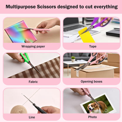 Scissors, Rkqoa 8" Adult Scissors All Purpose 6 Pack - Comfort-Grip Sharp Shears for Office School Sewing Fabric Craft Art Supplies, Teacher/Class Everyday Use, Right/Left Handles