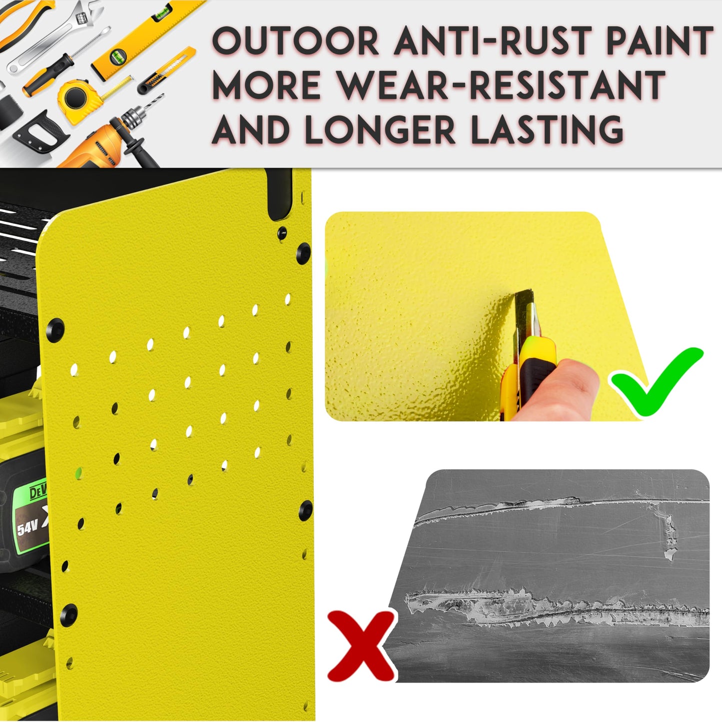 ZEAKOC Power Tool Organizer with Charging Station, 4 Layers Drill Holder Wall Mount,Metal Garage Rack with 10A Power Strip,Tool Shelves with Hooks,Drill Bit Storage, for Men Dad (Green&Black)