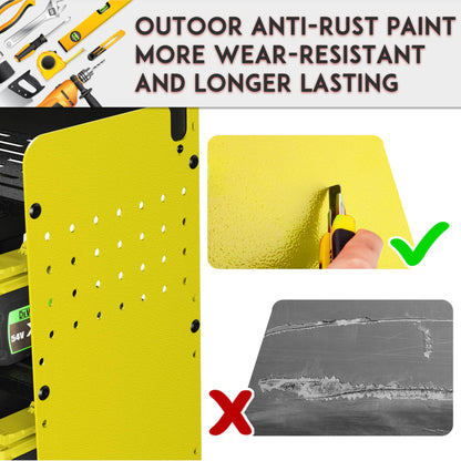 ZEAKOC Power Tool Organizer with Charging Station, 4 Layers Drill Holder Wall Mount,Metal Garage Rack with 10A Power Strip,Tool Shelves with Hooks,Drill Bit Storage, for Men Dad (Green&Black)