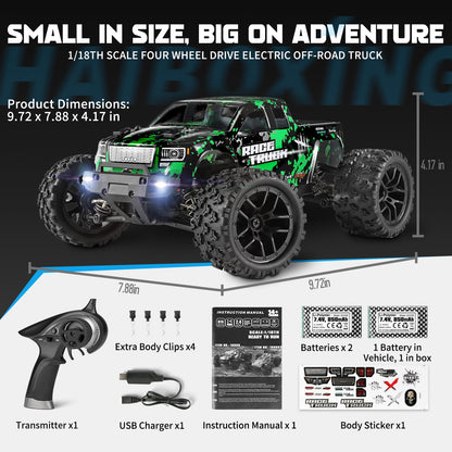 HAIBOXING 1:18 Scale All Terrain RC Car 18859, 36 KPH High Speed 4WD Electric Vehicle with 2.4 GHz Remote Control, 4X4 Waterproof Off-Road Truck with Two Rechargeable Batteries