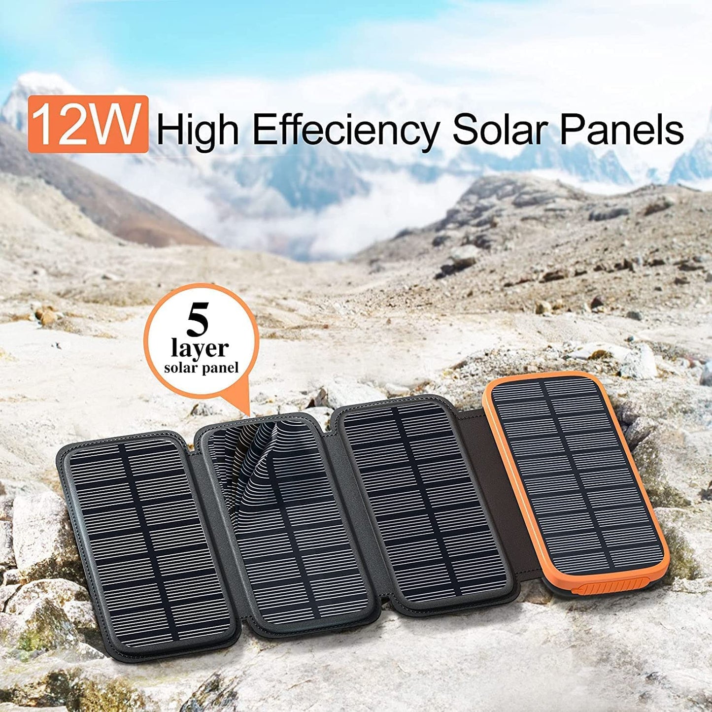 CONXWAN Solar Charger Power Bank – 27000mAh USB C Solar Phone Charger with 3 USB Outputs with 4 Foldable Solar Panels Battery Pack Charger Compatible with Most Smart Phone